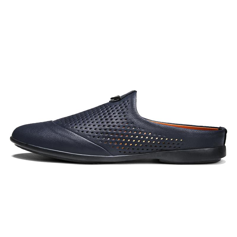 Summer Men Shoes Casual Brand Half Shoes For Men Loafers Genuine Leather Half Slipper Breathable Slipon Lazy Flats Men Moccasins