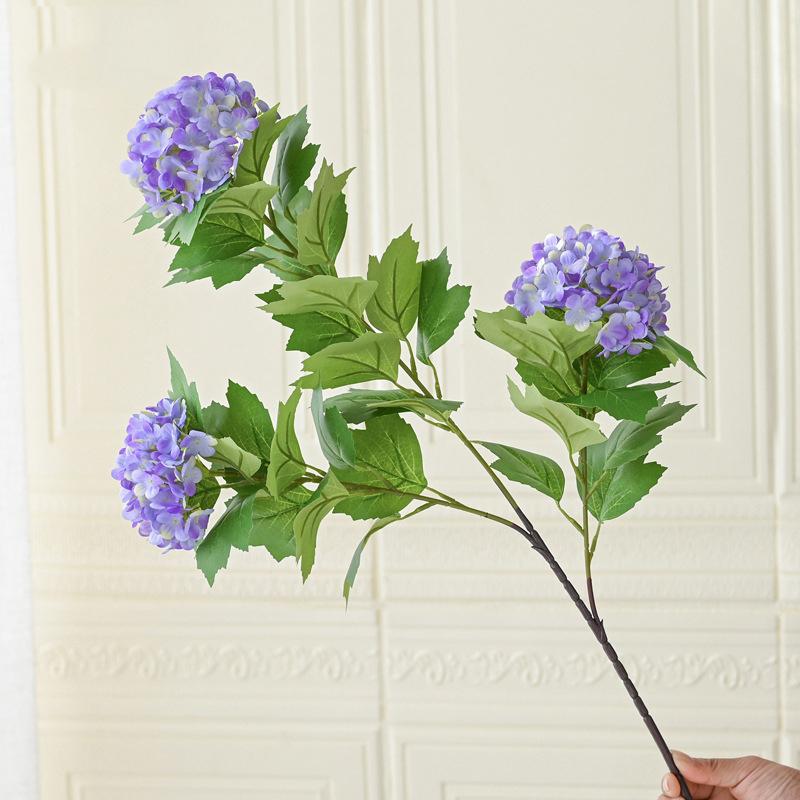 3 Heads Artificial Hydrangea Bouquet Faux Silk Hydrangea Flowers Summer Floral for Home Wedding Table Centerpiece Party Decor