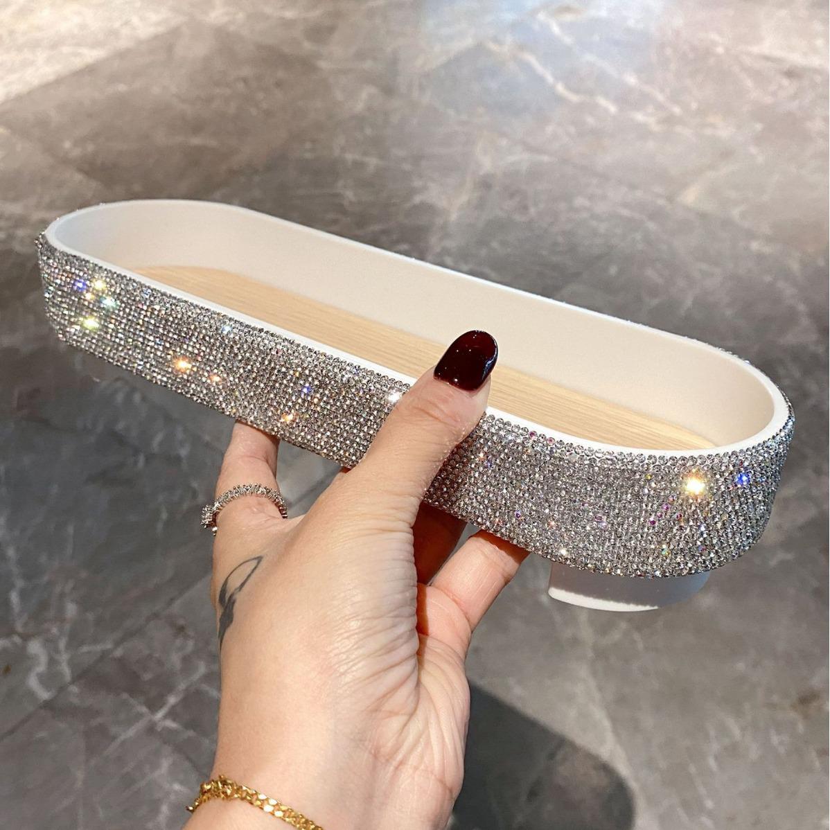 Elegant Rhinestone-Inlaid Cosmetic Organizer Tray for Perfume & Lipstick