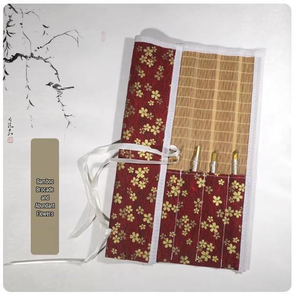 Bamboo Roll-Up Calligraphy Brush Bag: Chinese Style Pen Storage for Four Treasures of the Study