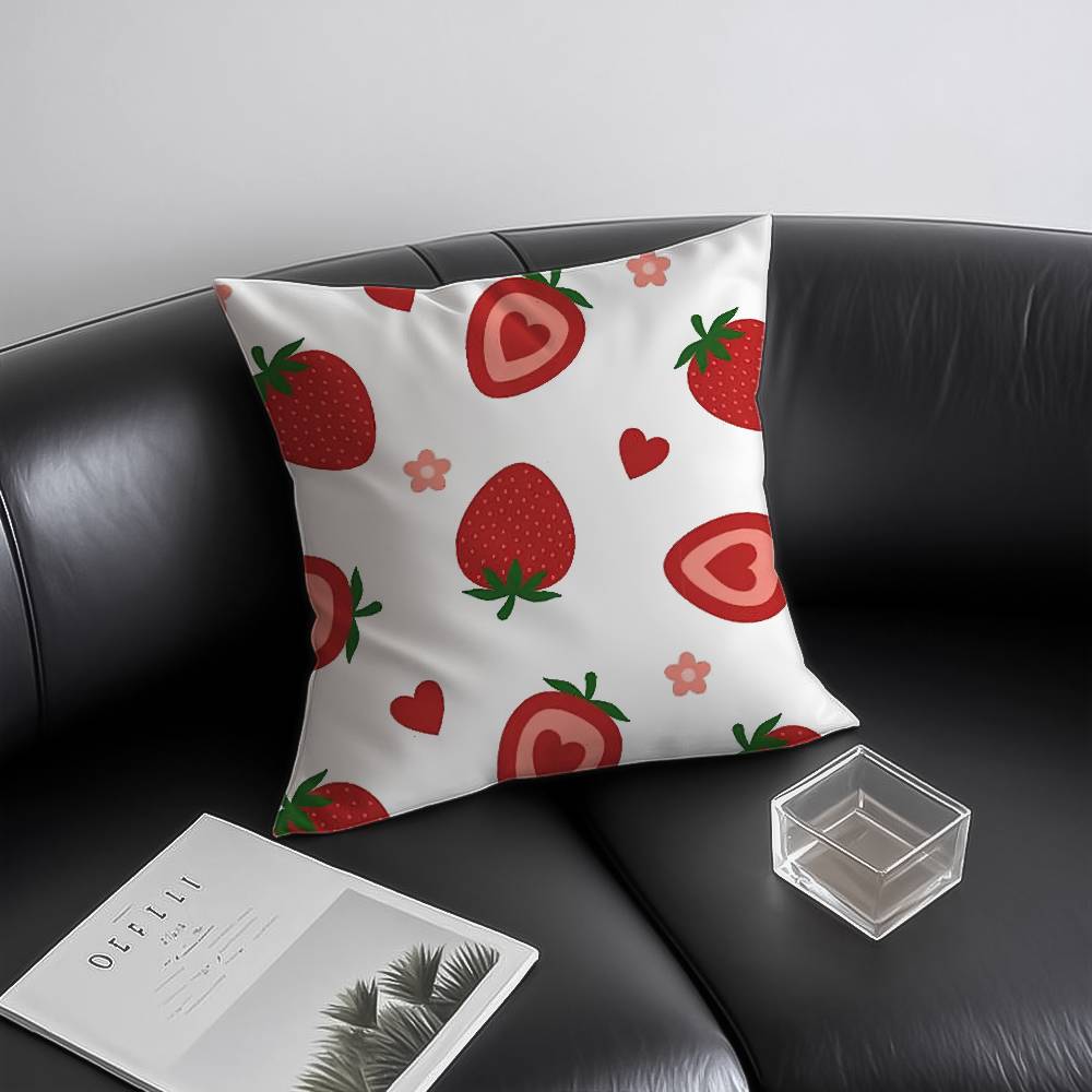 Cute Strawberry Print Pillow Case Anti-dustmite Invisible Zipper Sofa Bed