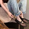Sparkling Rhinestone One-word Buckle with Shallow Mesh Summer Mary Jane Shoes Women's Single Shoes