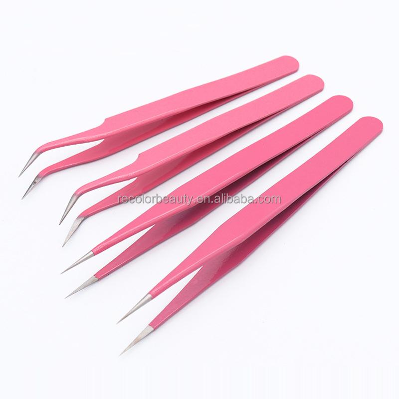 100% CS Professional Tweezers Beauty Tools Planting Eyelashes Stainless Steel Tweezers Pink Lashes Extension Tools standard export packing розовый