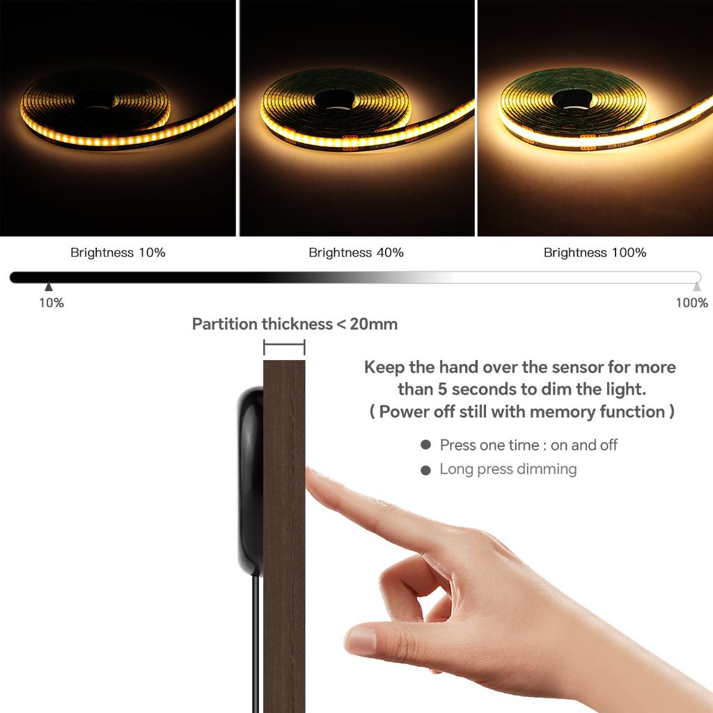 LED Schwarz Touch Dimmbar PCB Streifenlicht COB Band für Nussbaum Akustik Holzlamellen Gitter TV Hintergrund Wandpaneel Schrank Dekor