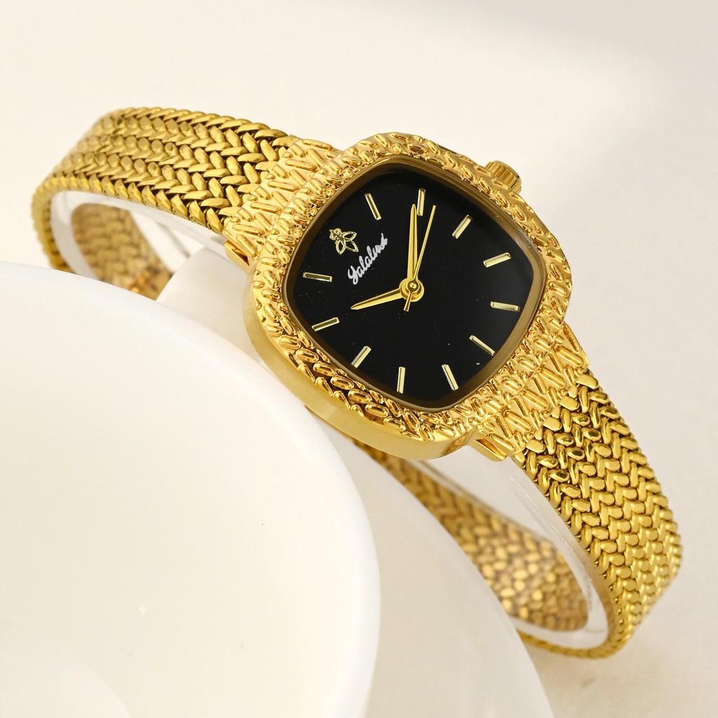 Retro Gold Square Women's Watch Luxury Mesh Bracelet Quartz Wristwatch Elegant Dress Clock for Ladies
