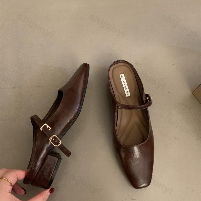 Women Design Silver Mary Jane Half Slippers Pointed Toe Sandals 2025 New Flip Flops Summer Casual Dress Mules Flats Shoes Slides