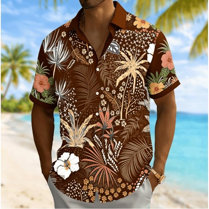 Men's Tropical Floral Print Short Sleeve Shirt, Spring Summer Beach Vacation Casual Top