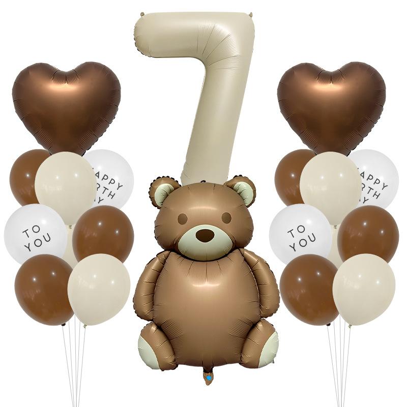Cute Teddy Matte Bear Balloon Set Vintage Baby Shower Photo Props Birthday Party Scene Arrangement