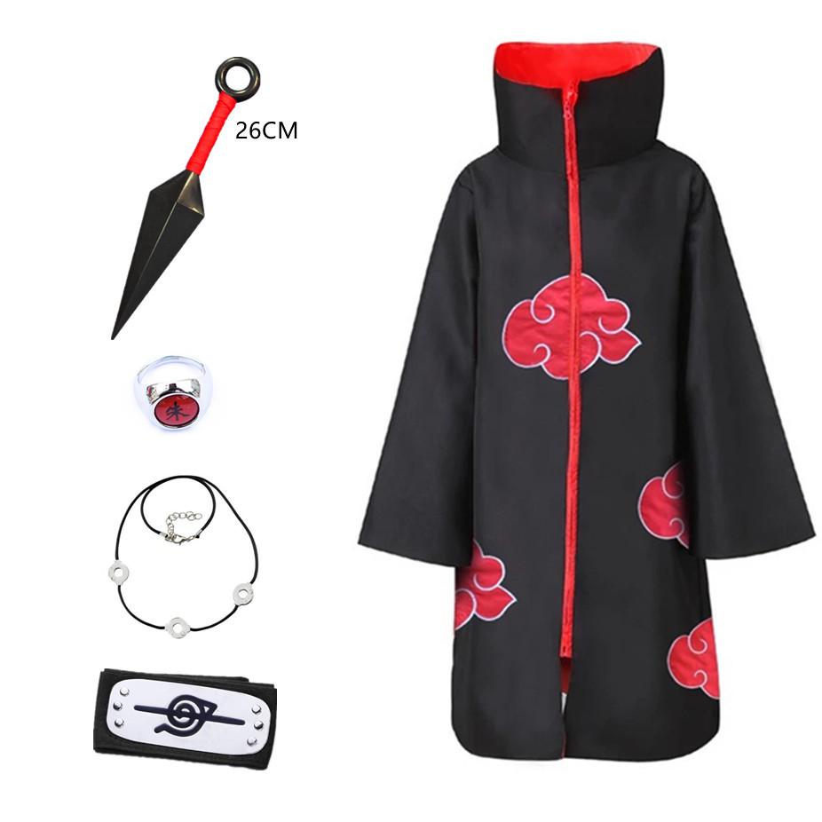 Set pláště Akatsuki s červenými mraky: Obsahuje plášť Naruto, prsten, doplňky čelenky - Ideální pro halloweenský kostým