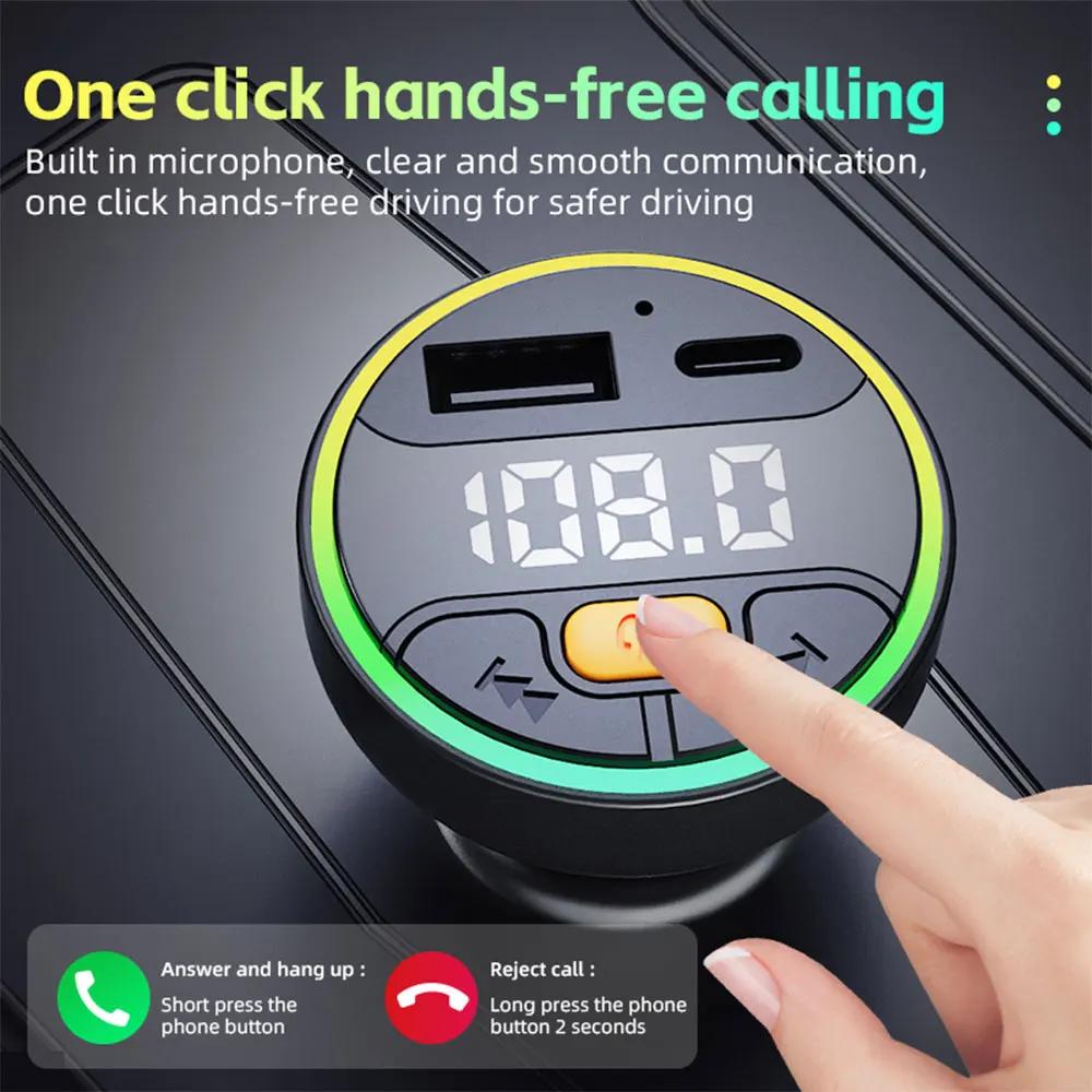 Bluetooth 5.3 FM Transmitter Car Adapter Wireless Handsfree Car Kit USB PD Fast Charger MP3 Player Auto Radio Modulator Accessor
