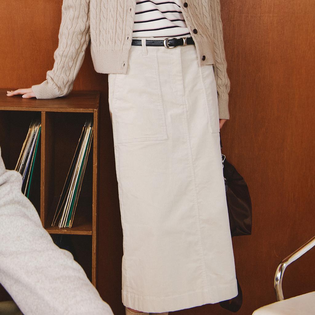 KANGOL Women'S Corduroy Basic Skirt 8120 Ivory