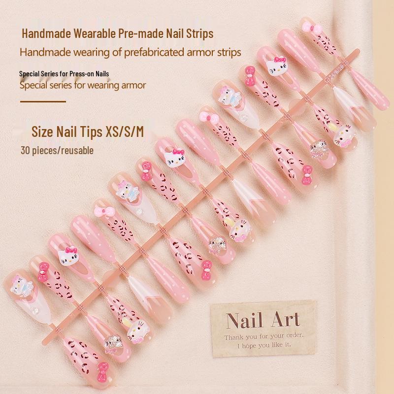 Xiaohongshu High-End Leopard Rhinestone Wearable Nail Art Stickers - Pre-Made Spicy Girl Style False Nail Strips