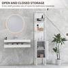 Tall Bathroom Cabinet with Open Shelves and Adjustable Shelf - White