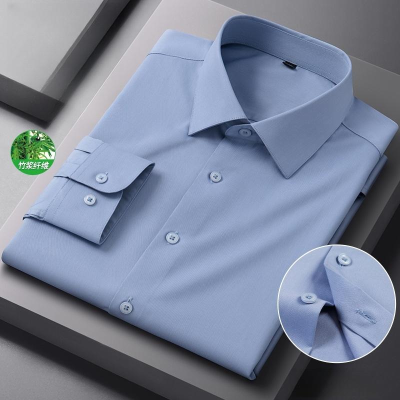 New Men Shirt Bamboo Fiber Long Sleeve Anti-wrinkle Non-ironing Slim Fashion Casual Business Office White Blue Social Shirt 5XL
