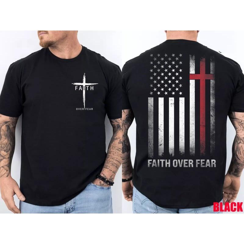 Faith Over Fear Cross Christian USA Flag American Jesus T-Shirt Double Sided S разноцветный