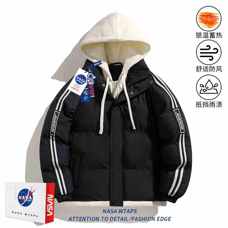 Gefälschtes zweiteiliges gepolstertes Anzug-Herren-verdickte Baumwolljacke Winter 2025 Partnerjacke Hong Kong Stil lockere Kapuzen-Brotjacke