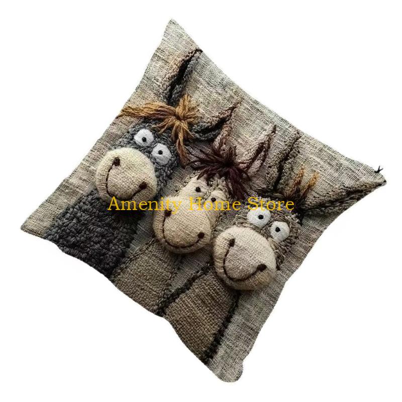F26C Multifunctional Plush Cushion Cover Features Fun Donkey Pattern for Sofa Bed Decoration