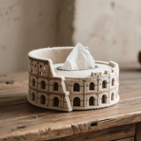 Felt Coliseum Tissue Box Coliseum Tissue Architectural Round Tissue Box Cover Handcrafted Roman Box Case