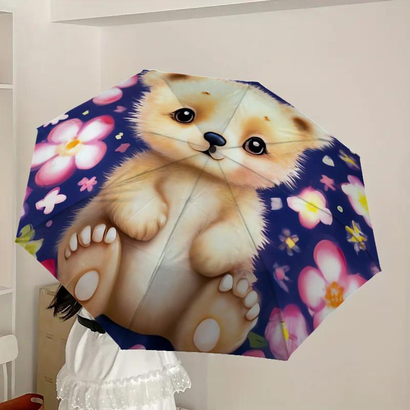 1pc Cute Lion Cub with Flowers Umbrella with Plastic Handle,Suitable for All Seasons Home Travel Outdoor UmbrellaDD409