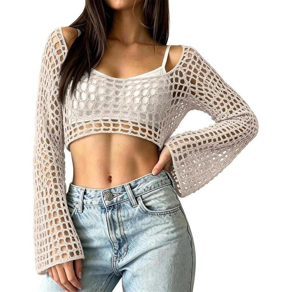 2026 Summer Women's Sun Protection Mesh Cover-up Top: Vacation Style.