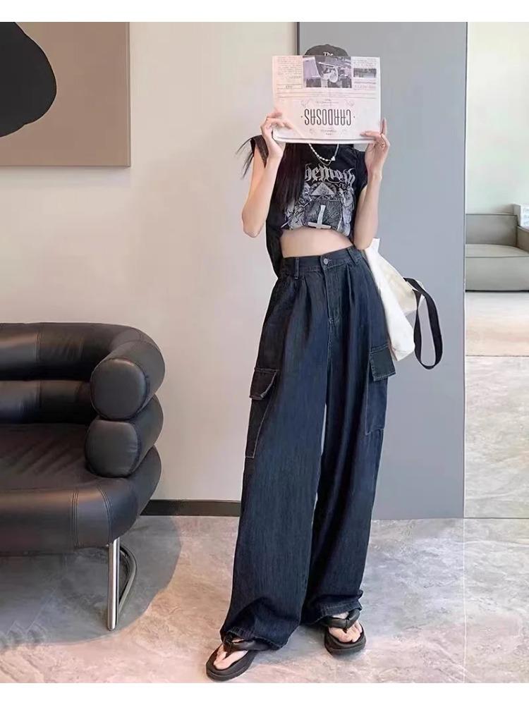 Jeans Blu Larghi Harajuku da Donna per l'Estate Streetwear Hip Hop Oversize Casual Gamba Larga Vintage Pantaloni in Denim Y2k Pantaloni Larghi