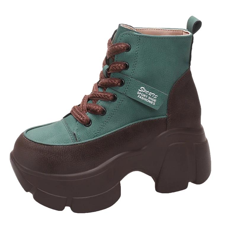 Ретро массивные кроссовки для женщин модные ботильоны на шнуровке платформа увеличение — фото 8