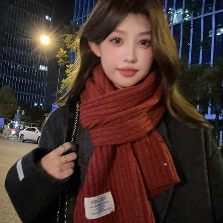 Woolen Knitted Brown Color Scarf Women'S Season Thickened Couple Warm Student Solid Color Men'S Scarf