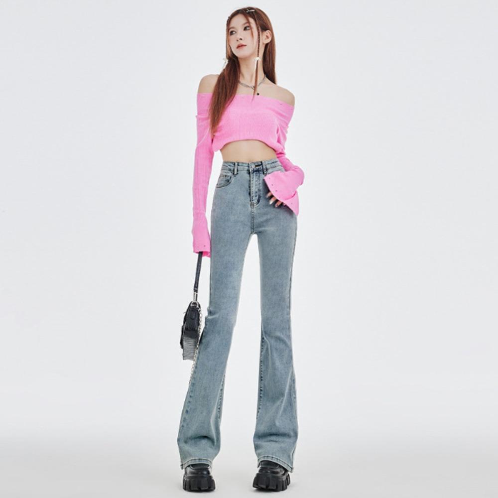 Casual High-waisted Micro-flared Jeans for Women's 2025 New Spring and Autumn Elastic Slim-fitting Horseshoe Pants