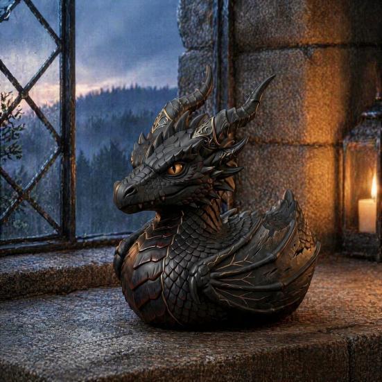 Mythical Creature Desk Accessory Dark Fantasy Dragon Collectible Duck, Gothic Resin Statue for Home Decor, Hand-Painted Ornament Figurine, Medieval