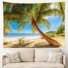 Ocean Tapestry Green Palm Tree On Tropical Beach Tapestry Wall Hanging Summer Seaside Nature Landscape Wall Art Bedroom Living