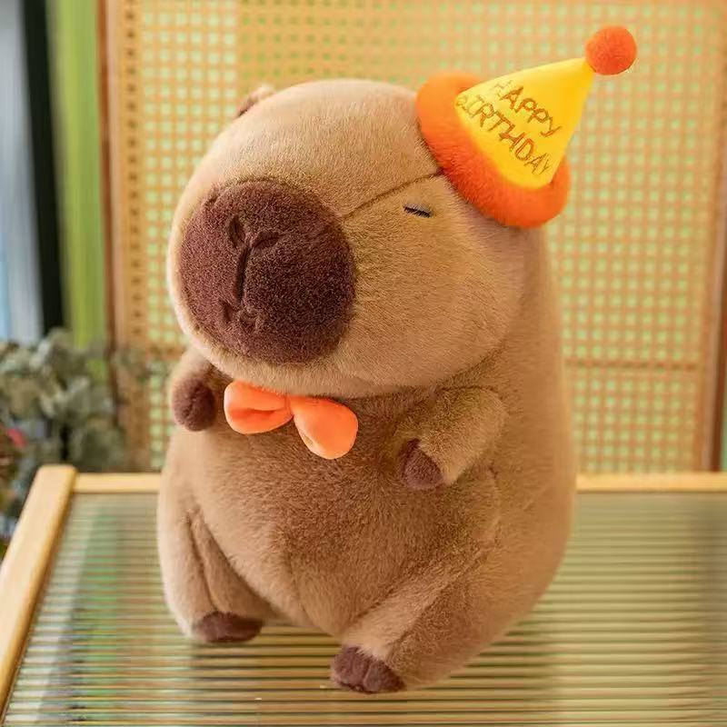 Internet Celebrity Kapibara Plush Toy Doll Cute Birthday Hat Capybara Doll Event Gift Rag Doll