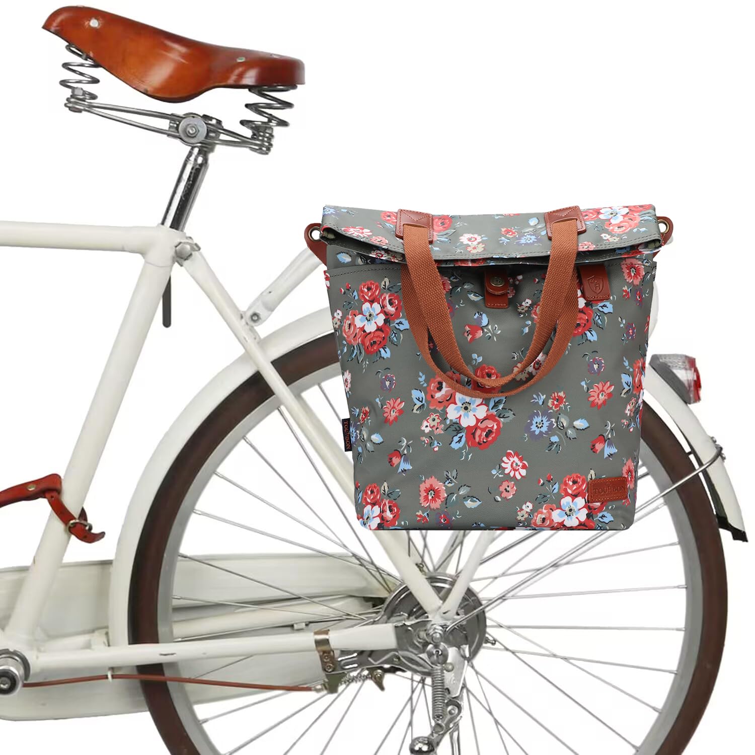 

TOURBON Bicycle Pannier Bag, Rear Bag, Multi-functional Shoulder Bag for Road Bikes, Floral Print