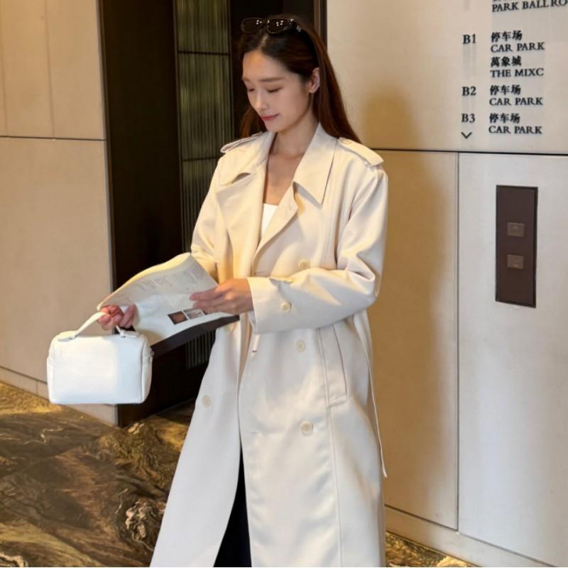 Womens Beige Trench Coat 2026 Fall Korean Chic Loose Fit Mid-Length Double-Breasted Outerwear Petite Students