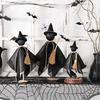 3Pcs/Set Black Witch Decorations Standing Witch with Hat Broomstick Desk Decor Rustic Halloween Centerpieces for Indoor Home Farmhouse Mantel