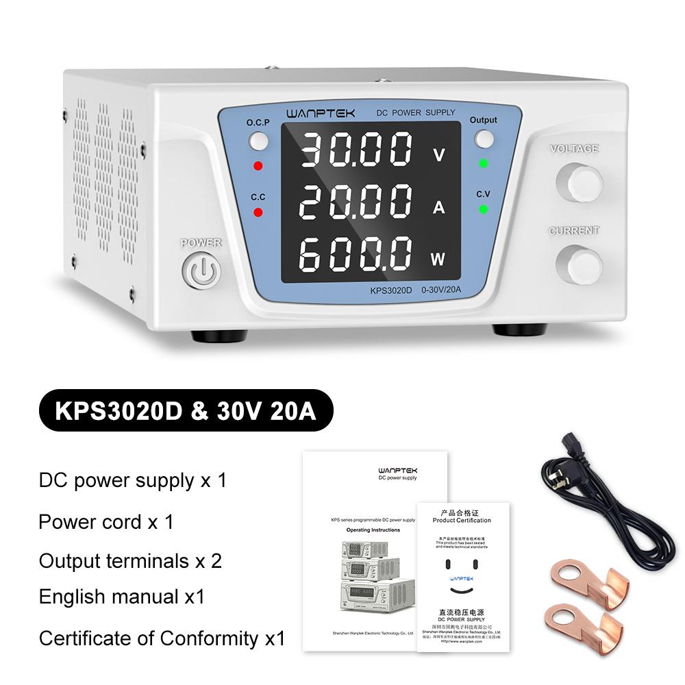 

Настільний джерело живлення постійного струму 60В 20А Регульований вихід живлення 4-розрядний світлодіодний дисплей Цифрово регульований OCP Попередження про коротке замикання 110V