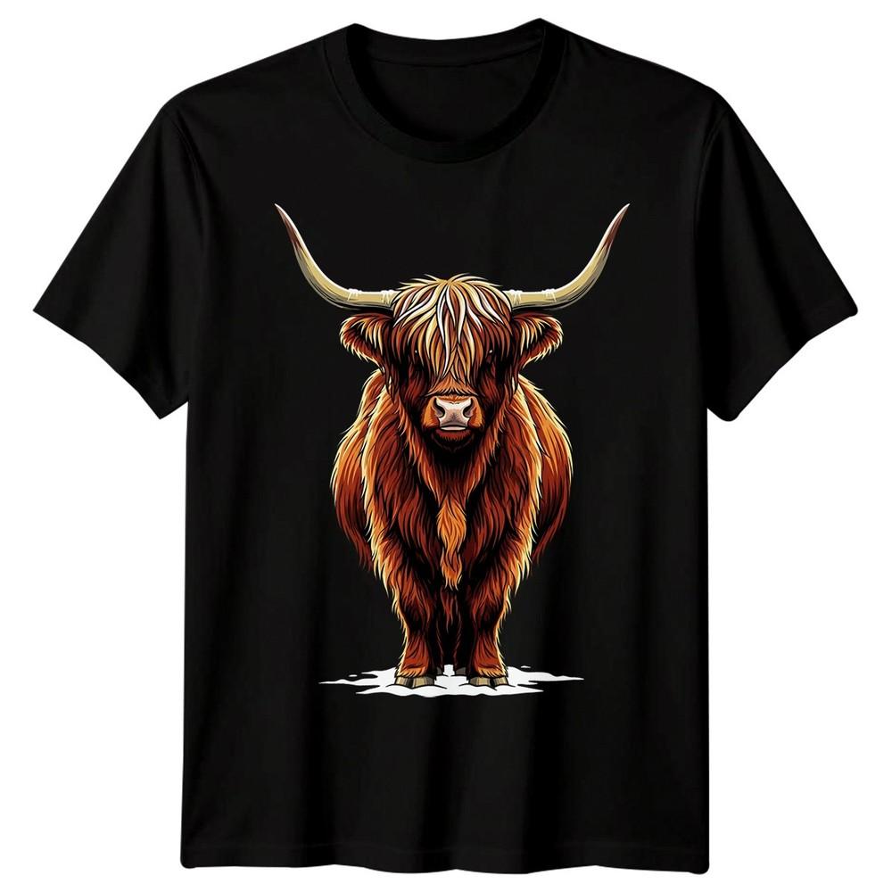 

Highland Cow Animals Mens T-Shirt Womens Tee Graphic Unisex Tee 4XL