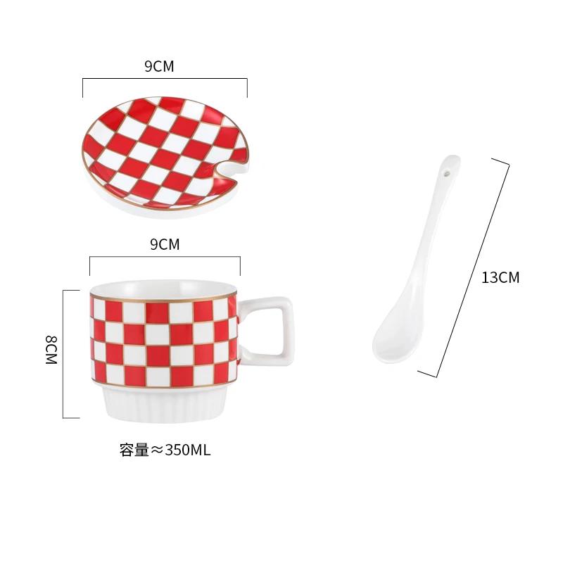 Retro Geometric Plaid Ceramic Coffee Mug Ceramic Cup Home Creative Personality Couple Coffee Mug Desktop Decorative Tableware