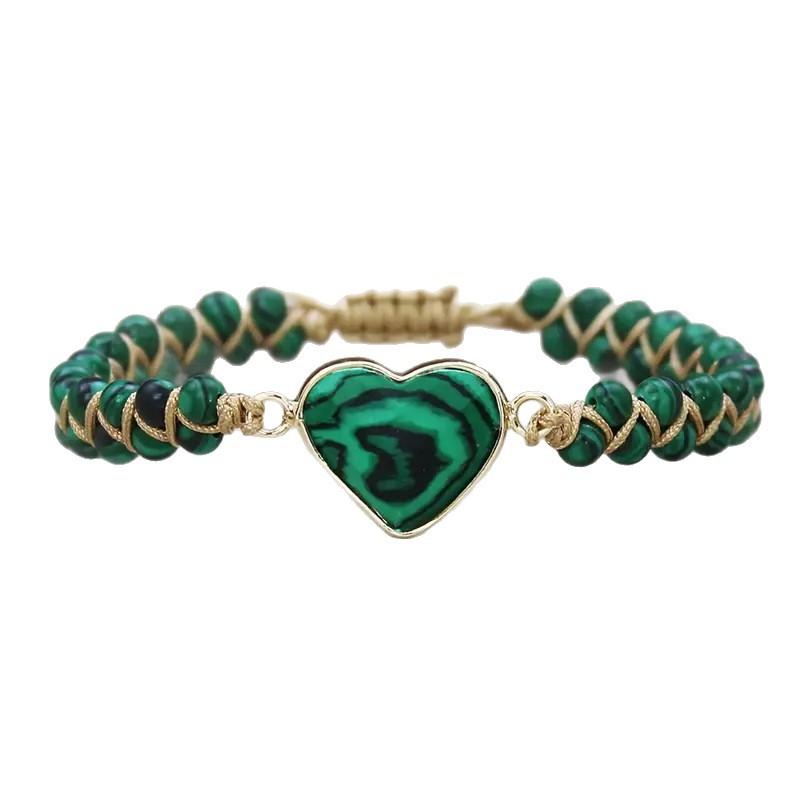 Colored Gemstone Braided Bracelet, Bohemian Vacation Bracelet, Women's Adjustable Bracelet, Gift for Girls, Heart-shaped Gemstone Bracelet