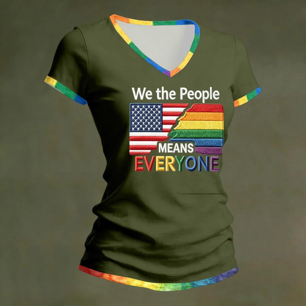 Women's Casual V Neck Short Sleeve T Shirt Patriotic Independence Day Printed Tee Top Lightweight Comfortable Fit