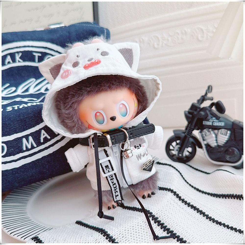 Clothes]Clothes [Only For 15/17Cm Labubu Doll Clothing Cool Handsome Wolf Hoodie Coat Glasses Collar Trendy Clothing Accessories