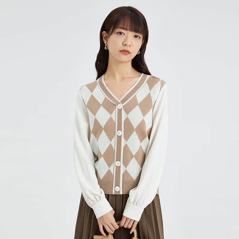 TaTu Women's V-Neck Argyle Knit Sweater