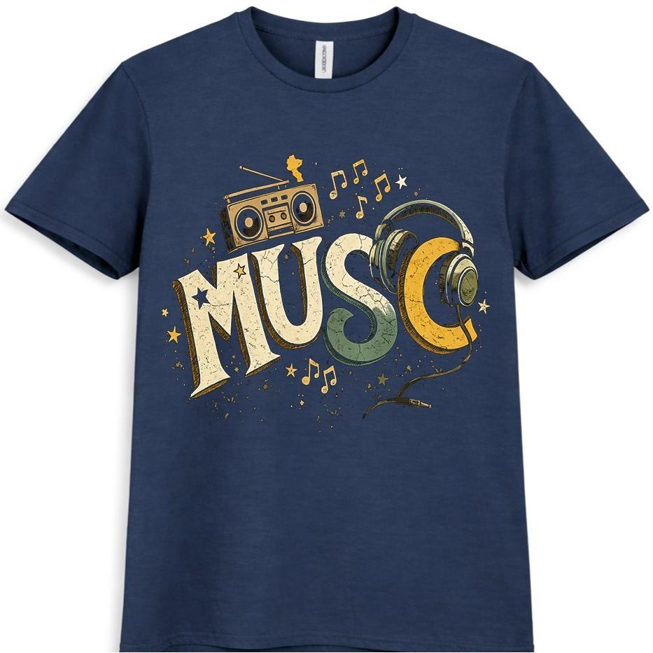 Music T Shirt Boombox Headphones Retro DJ Sound Graphic Vintage Tee