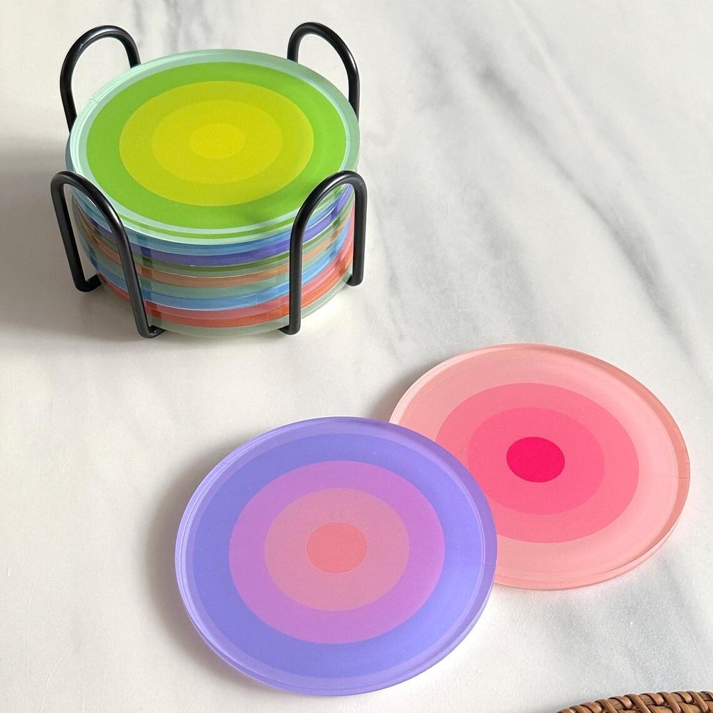 5pcs Acrylic  Anti Slip Coaster Porta Vasostable Mat Cup Holders Gradient Color Cocinas Accesorios Kitchen Drink Coasters