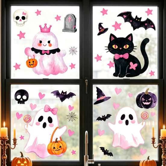 Room Halloween Decorations 2 Sheets Cartoon Ghost Window Cling, Spooky Decorative Glass Clings Sticker, Waterproof Static Decal for Holiday