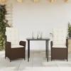VidaXL Garden Dining Set with Cushions 3 Pcs, Table and Chairs with Adjustable Backrest, Outdoor Furniture, 3213194