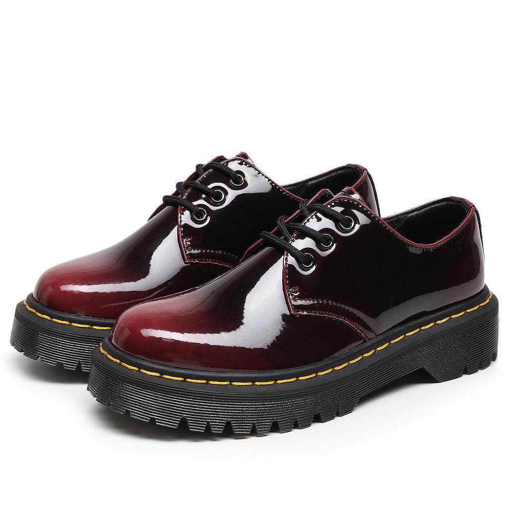 Low-top holes Small leather shoes Women's, men's leather discoloration Red round head Casual students Medium thick muffin bottom Short boots
