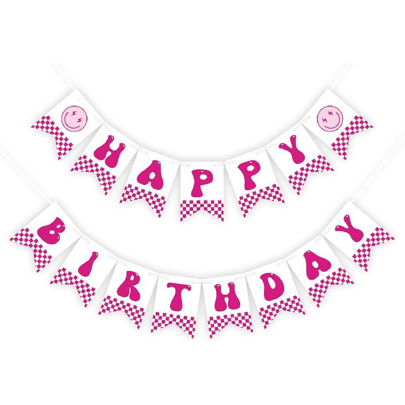 One Happy Dude Birthday Banner Hippie Groovy Smile Face Bunting Garland Handmade Party Paper Banner for First Birthday Party Baby Shower Backdrop