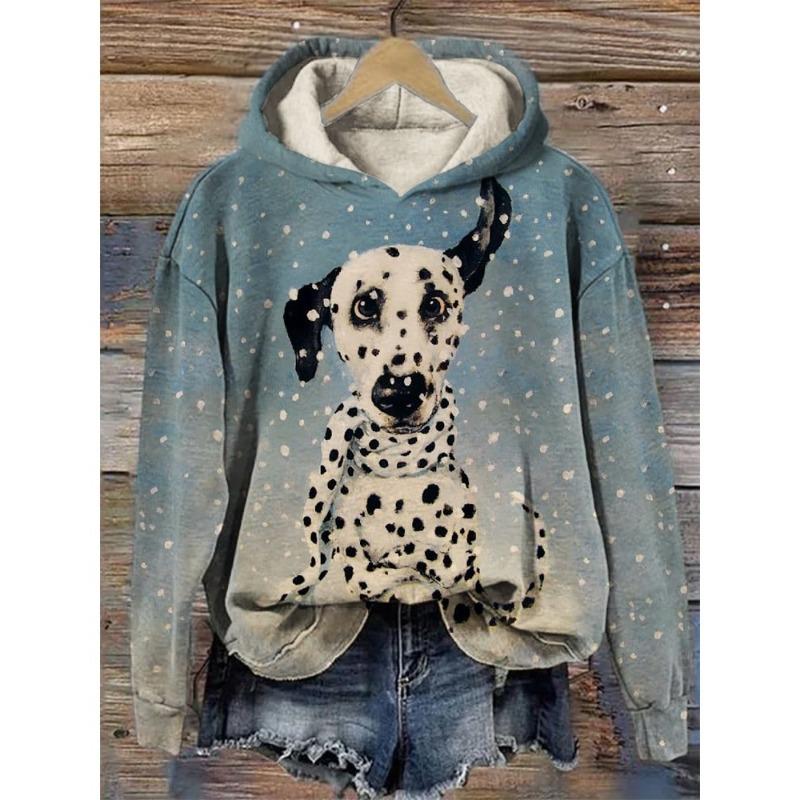 Damen Hoodie 3d Tiere Langarm Damenbekleidung Herbst Hip Hop Mode Street Style Lustiges Hunde Muster Kapuzenpullover