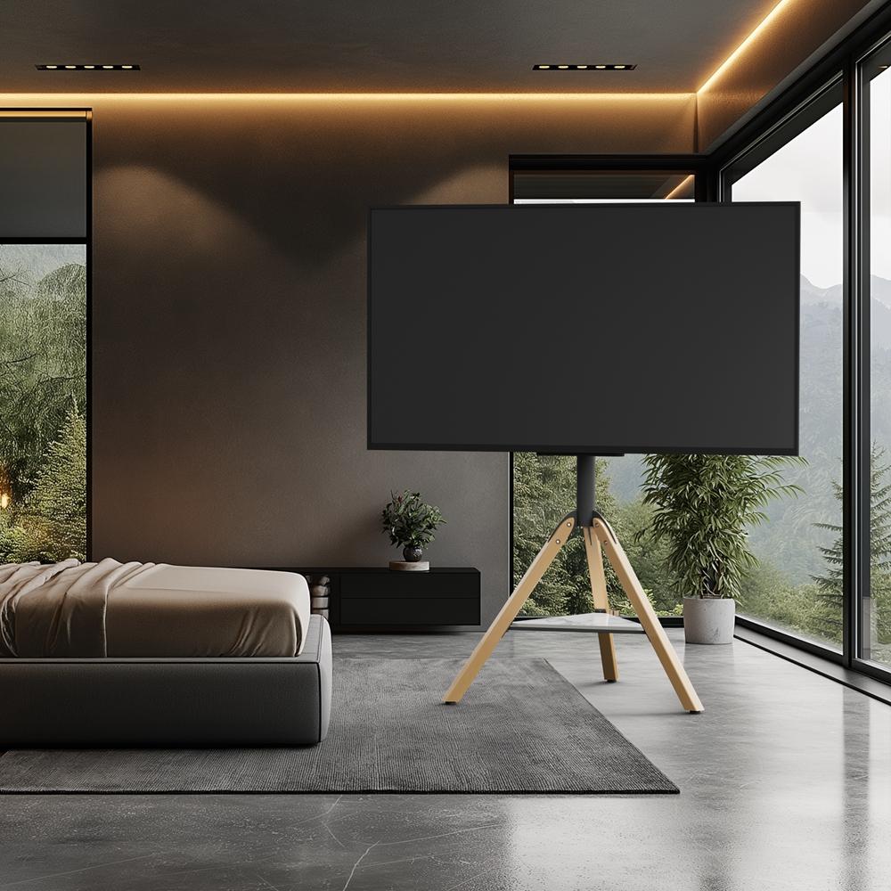 Corner TV Floor Stand with Sintered Stone Shelf Height Adjustable Tripod TV Mount for 40-75 Inches