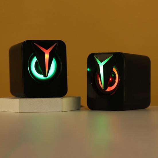 1 Pair Small USB Speaker Sound Box with RGB Light Virtual Surround Sound Computer Laptop Speaker Portable Mini Loudspeaker